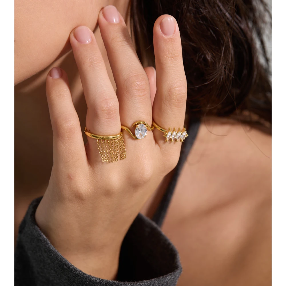 Yhpup Stainless Steel Drop Ring 18K Golden PVD Plated