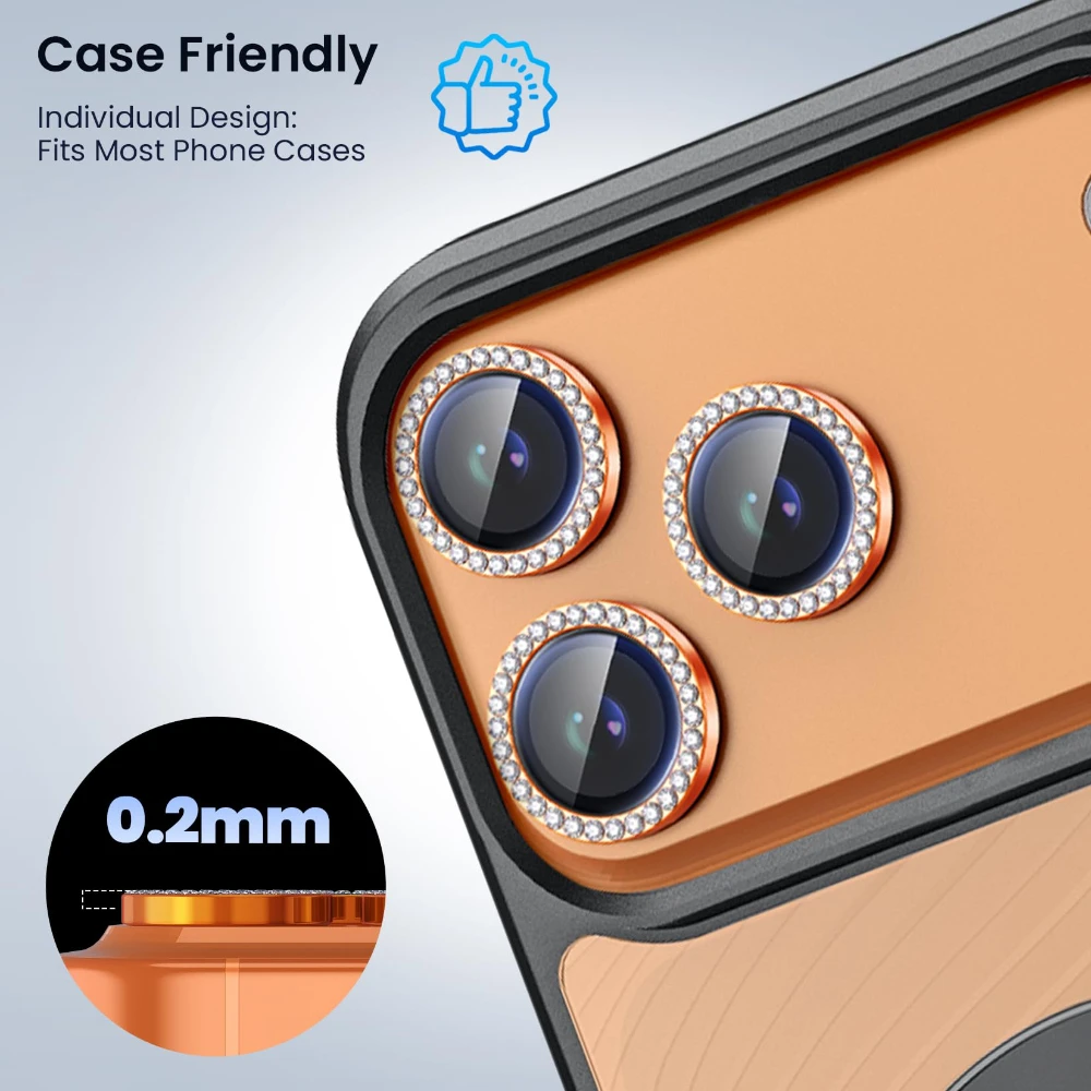 Luxury Diamond Ring Camera Protectors with Tempered Glass Lens Cover
