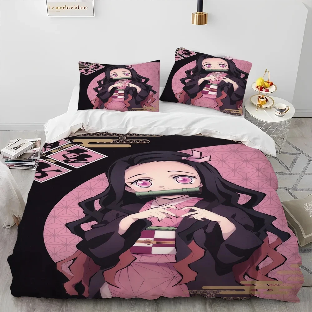 Demon Slayer Bedding Set Kamado Nezuko Duvet Cover Set Bedspread Pillowcase King Queen Full Single Size Bed Linen Boys Teen Gift 1