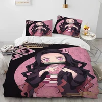 Demon Slayer Bedding Set Kamado Nezuko Duvet Cover Set Bedspread Pillowcase King Queen Full Single Size Bed Linen Boys Teen Gift 1