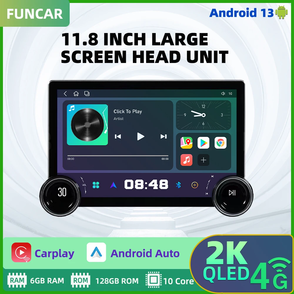 Schermo Da 11.8 Pollici 2 Din Android Autoradio Navigazione Multimediale Carplay Gps 4G Wifi Unità Principale Autoradio Autoradio Con Ventola