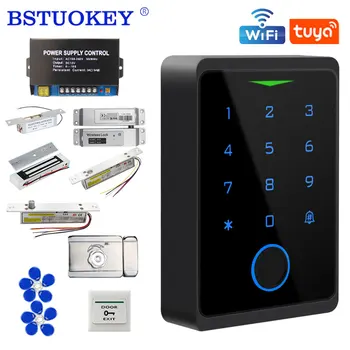 Outdoor Tuya App Wifi Access Control System Kit Set Waterproof RFID EM Fingerprint Keypad + 180Kg Electric Magnetic Strike Locks 1