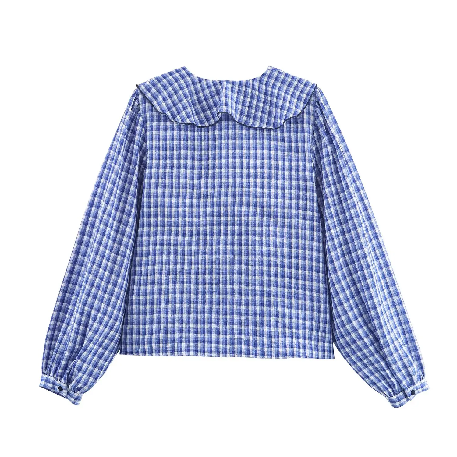 Women Blouses Spring Autumn New Blue Plaid Bow Lace-Up Long Sleeve Layered Decorative Casual Shirt lady Fashionable Blouses top