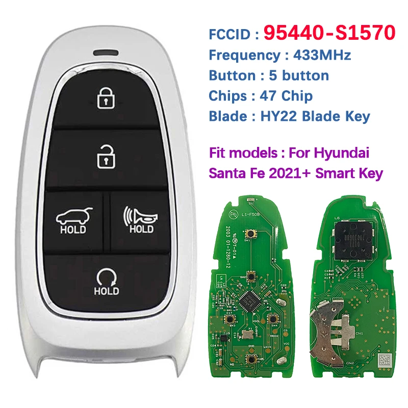 CN020254 Original PCB 5 Button Smart Key For Hyundai Santa Fe 2021 Remote Fob 47 Chip 433MHz FCCID 95440-S1570 Keyless Go