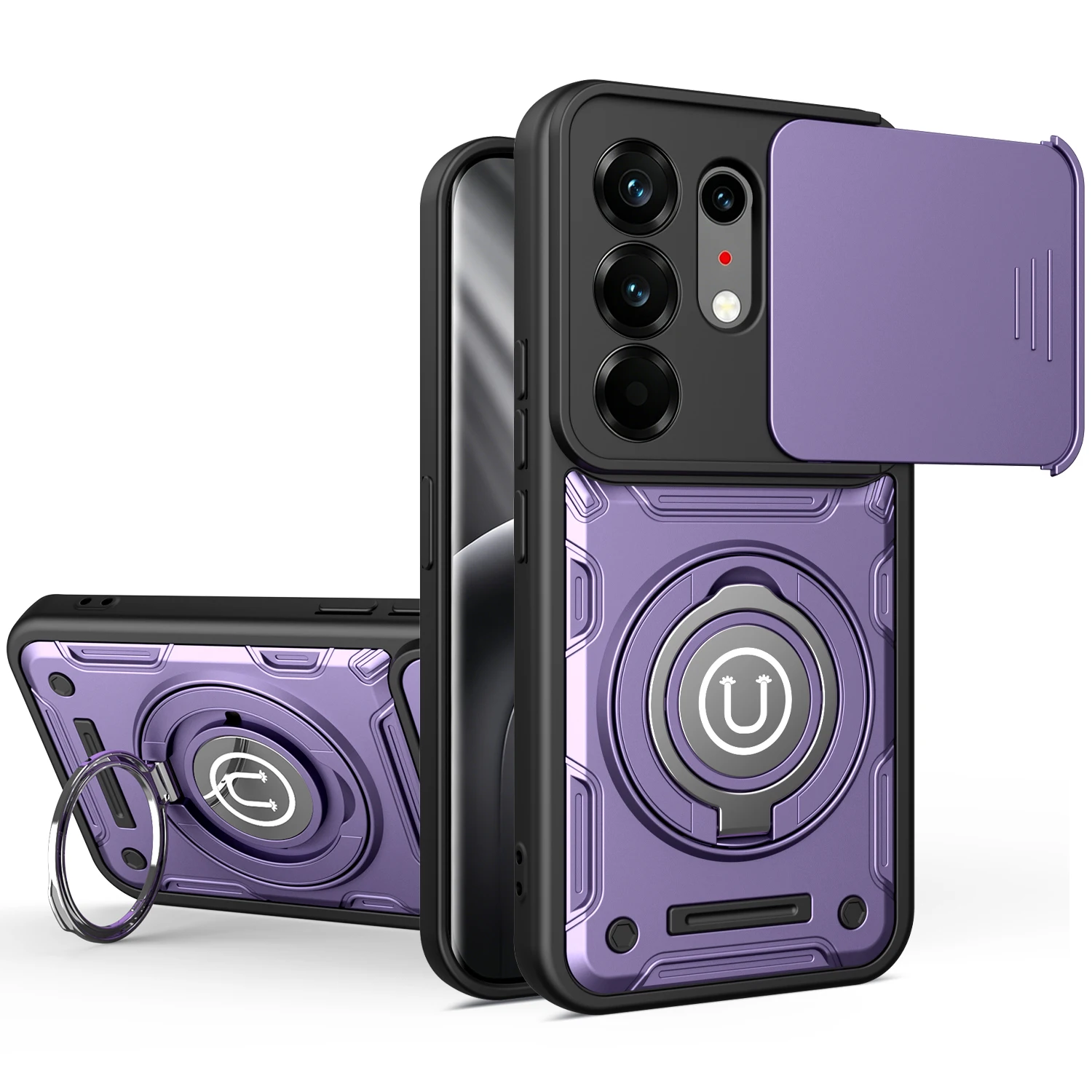 Magnetic Armor Shockproof Case with Ring Holder and Magsafe Wireless Charging Capability