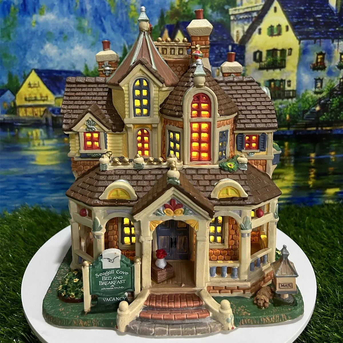 

Lemax Creative Ceramic Painted Night Lamp House Miniature Version of European Building Home Furnishing Living Room Ornament Gift