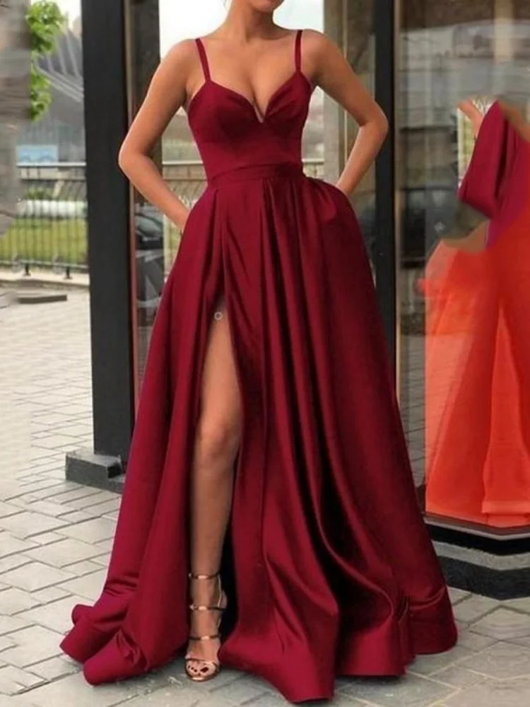 Wmstar Dress Women Wholesale Spring Amazon European American Slimming Color Halter Tailline Banquet Satin Dresses Summer 2025