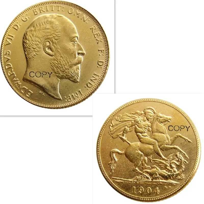 

RARE 1904 KING EDWARD VII MATT PROOF GOLD PLATED 1 SOVEREIGN (1LSD) COPY COINS