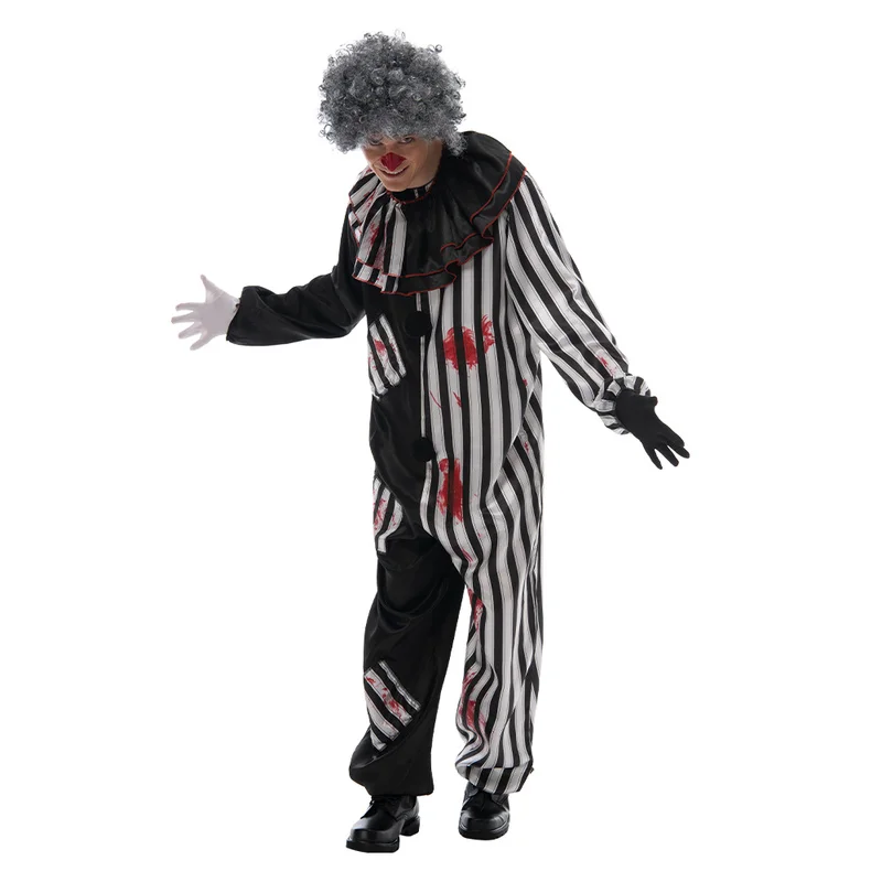 Adult Evil Clown circus Cosplay Halloween Costume Vintage Men's Bloody Killer Clown Carnival Easter Purim Fancy Dress cosplay costume