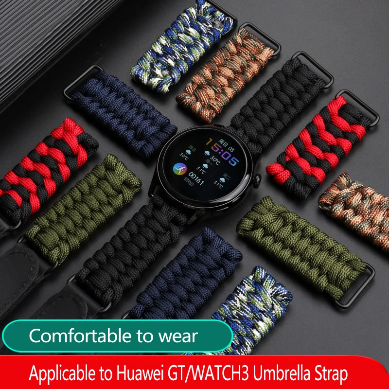 

Seven-core Umbrella Rope Woven Nylon Watchband For Huawei GT Smart Bracelet Seiko Samsung Galaxy TIMES Men's Strap 20MM Bracelet