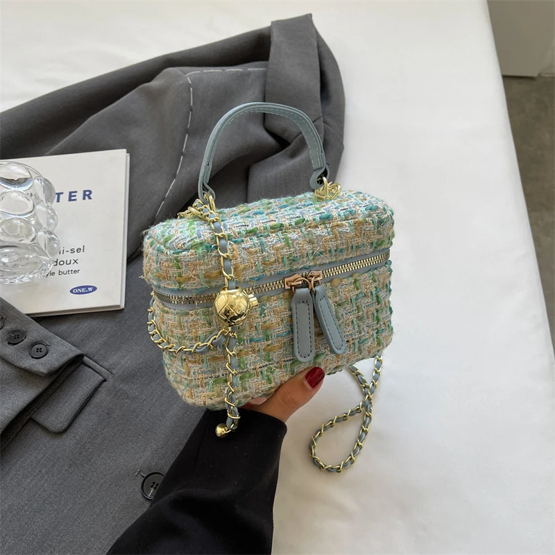 Fashion Plaid Print Tweed Crossbody Bag for Women Casual Versatile Female Shopping Chain Shoulder Pack Large Capacity Handle Bag