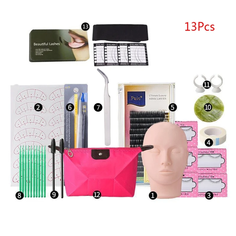 

False Eyelash Extension Training Kit Exercise Practice Mannequin for Head Set Grafting Eyelash Tools Kit Eye Lashes 28ED