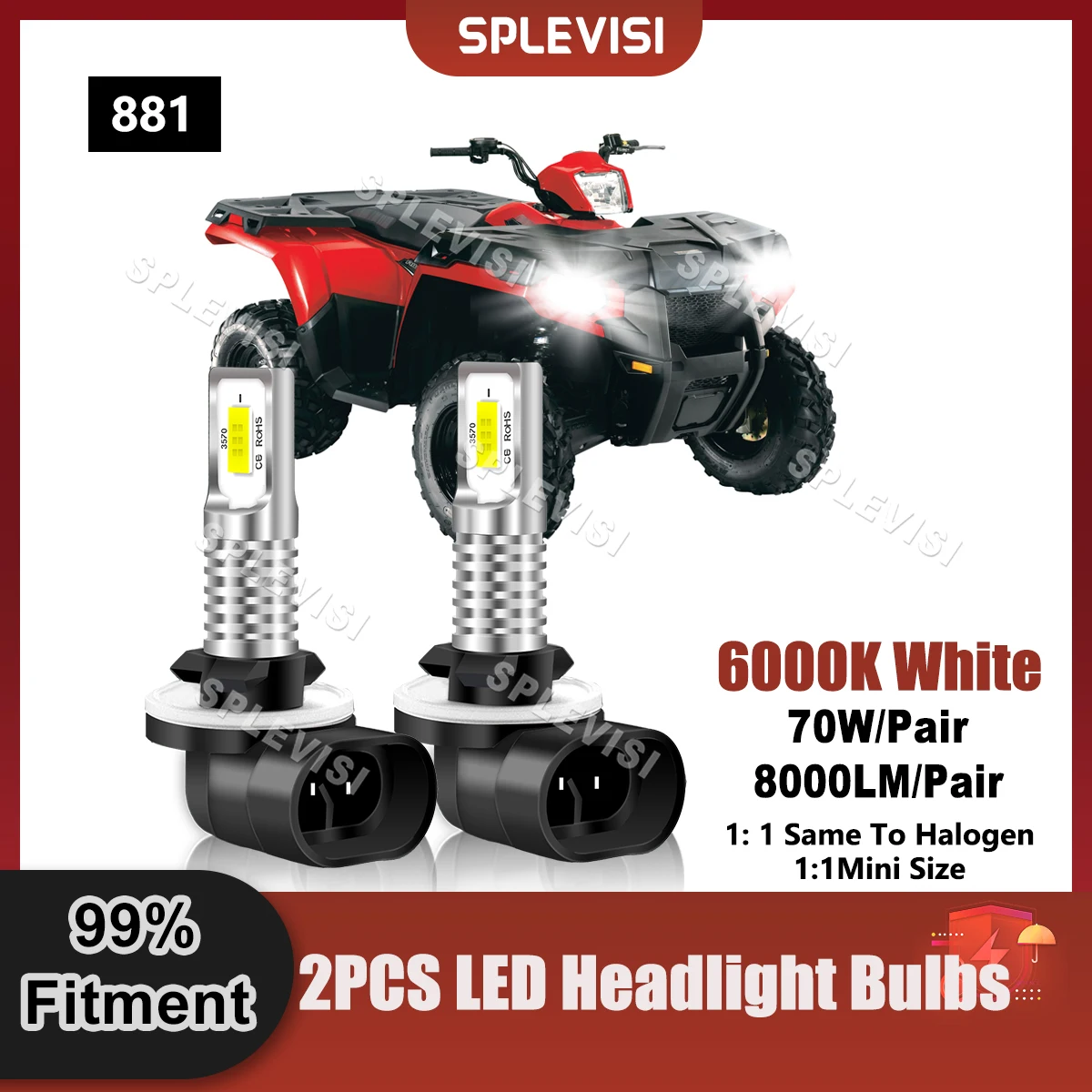 Replace 881 Bulbs LED Headlight Upgrade For Polaris Sportsman 500 HO For Polaris Sportsman Touring EPS 2-PASS INTL 2x led headlight white 90w replace for sportsman 500 1996 1997 1998 1999 2000 2001 for polaris 650 1988 1989 1990 1991 1992