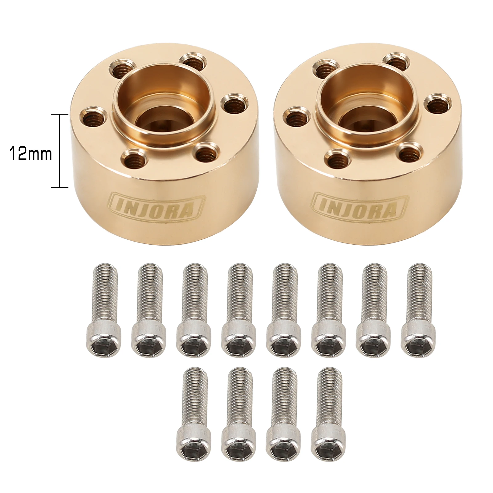 INJORA RC Brass Wheel Hex Adapters - 12mm 4pc Set For 1/10 Axial SCX10 III Crawler (6mm Thick)