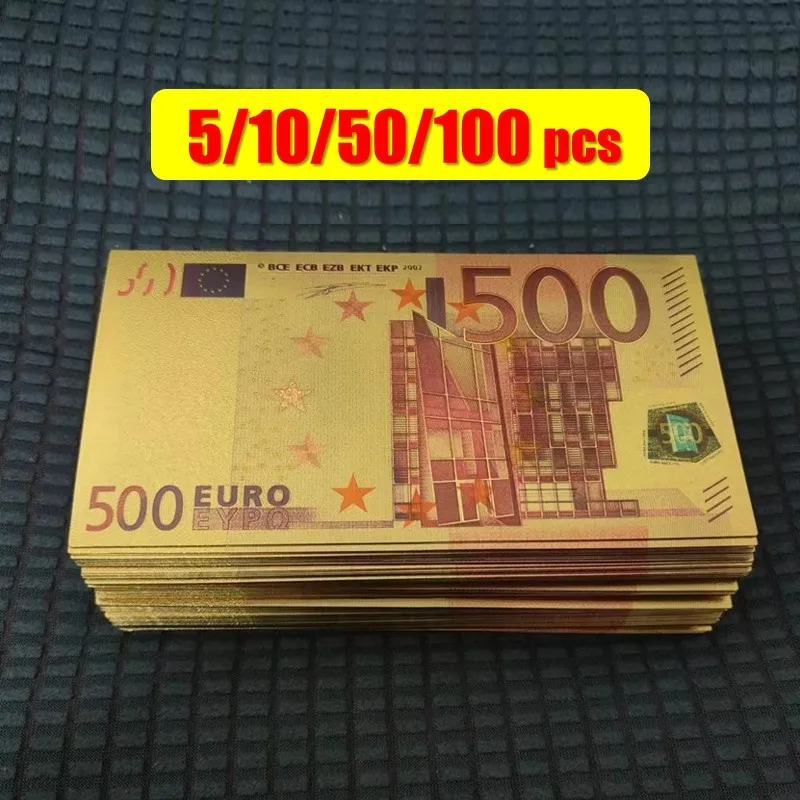 Euro Banknote Crafts 5~100pcs 500 Euro Plastic Gold Banknotes Colorful European Banknote Commemorative Notes 24K Gold Plated Euros Money