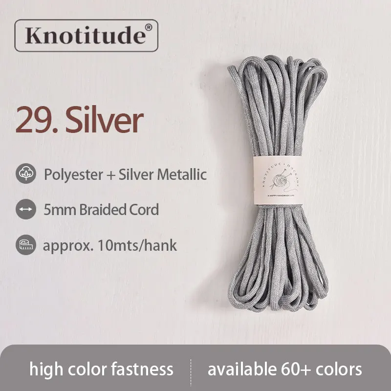 Silver Glossy Polyester Braid Rope with Shiny Lurex Metallic Finish - Ideal for DIY Jewelry Projects, 5mm x 10m