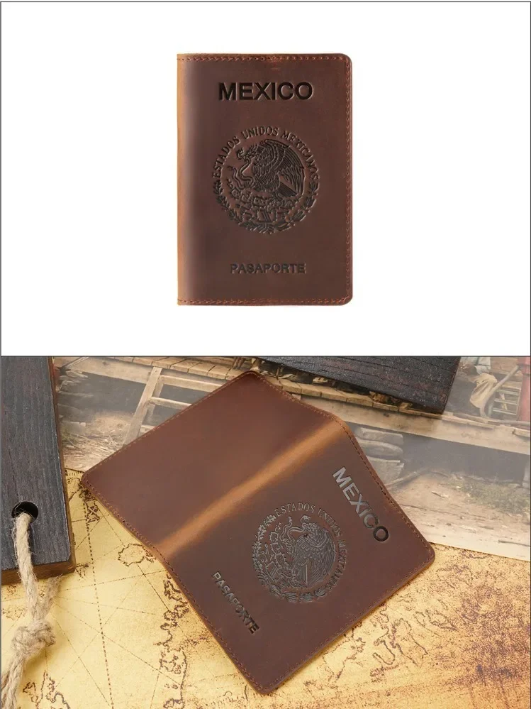 Mexico Genuine Leather Passport Cover For Mexican Credit Card Holder Vintage Men Women Passport Case Travel Wallet leather wallet,passport holder