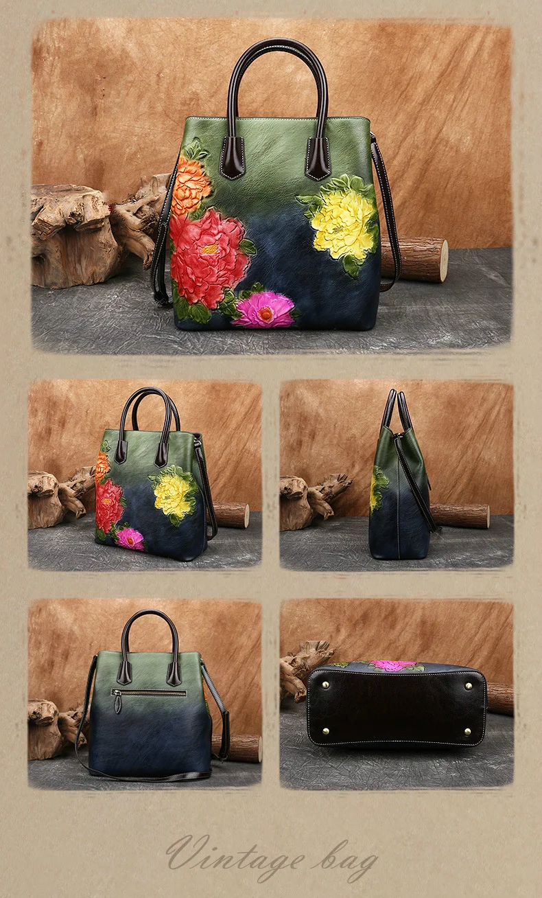 S4a115edccd9349e1ba6ef9454dc227c31 Retro Women Bag Vintage Bucket Shoulder Bags For Women, New Handmade Embossed Leather Handbag Floral Tote Bag Female Mallzona