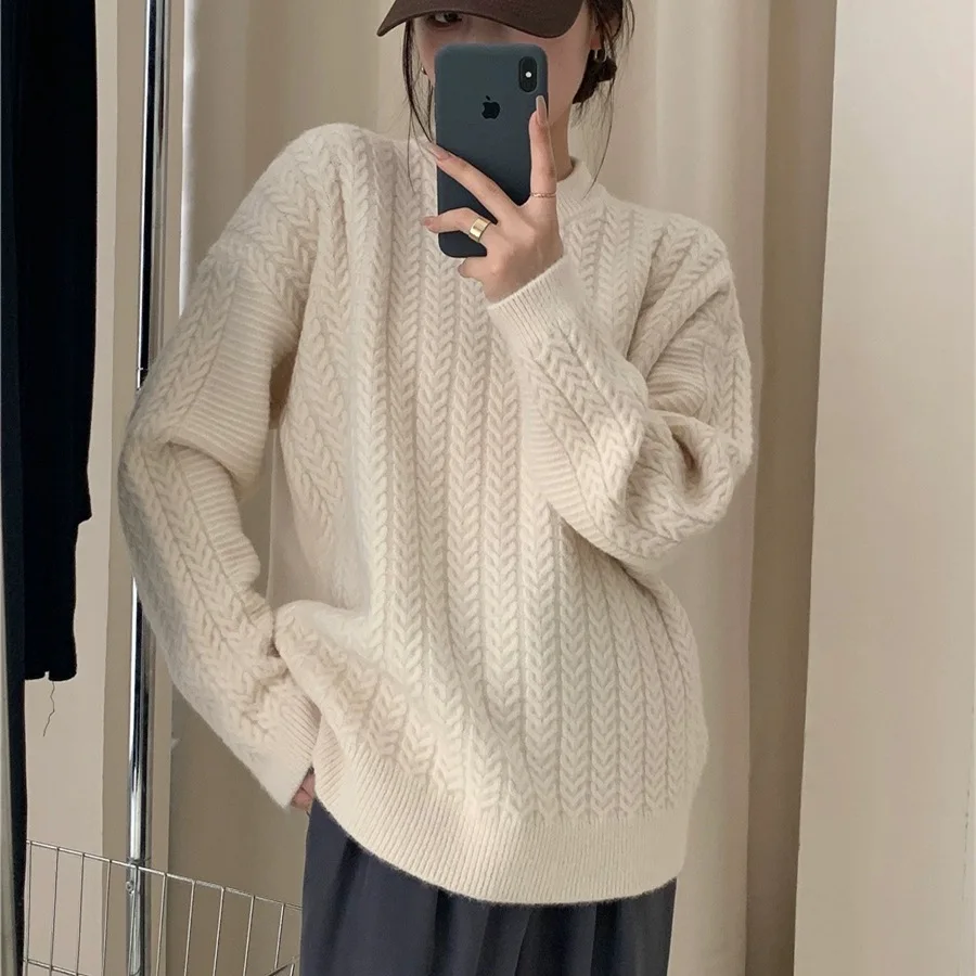 

Fried Dough Twists Pullover Sweater Women's 2023 Autumn/Winter New Style Lazy Style Soft Waxy Round Neck Knitwear Women