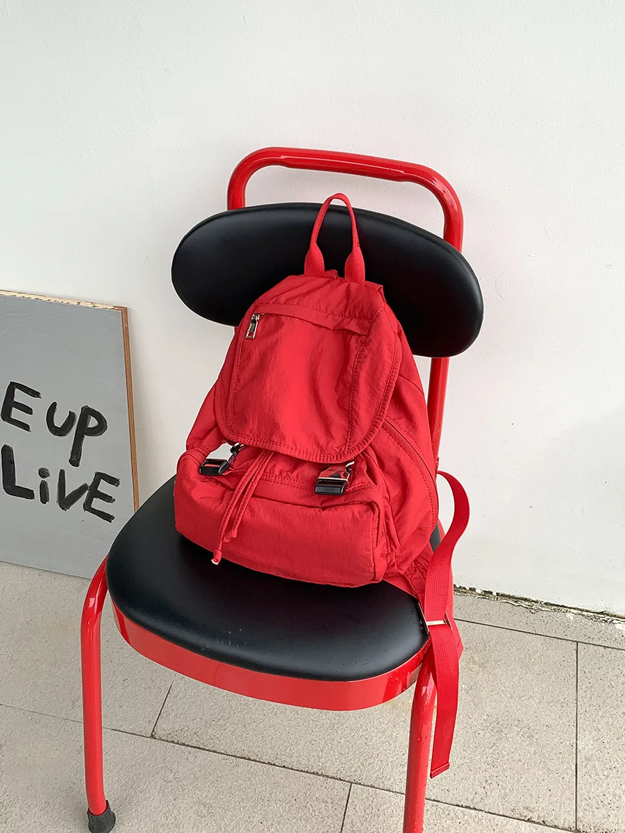 New Women's Nylon Backpack - High-End Flip Buckle Commuter Bag for College, Casual Small School Backpack