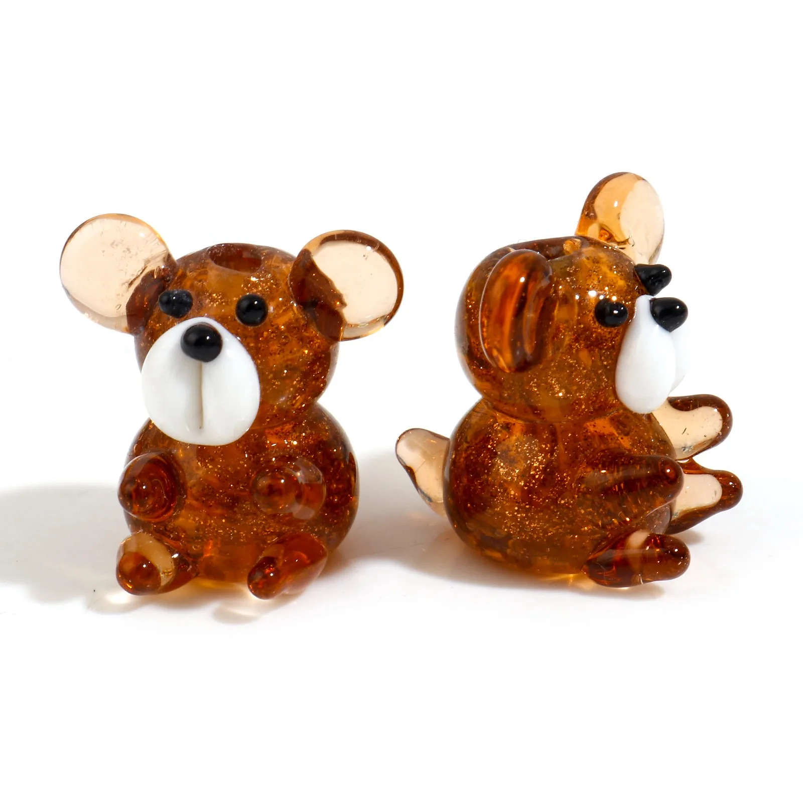2 Stück 3D-Bär-Tier-Lampwork-Glasperlen, transparente braune Perlen für DIY-Schmuckherstellung, Perlen 20 mm x 19 mm, Loch: ca. 1,8 mm – Detail 1
