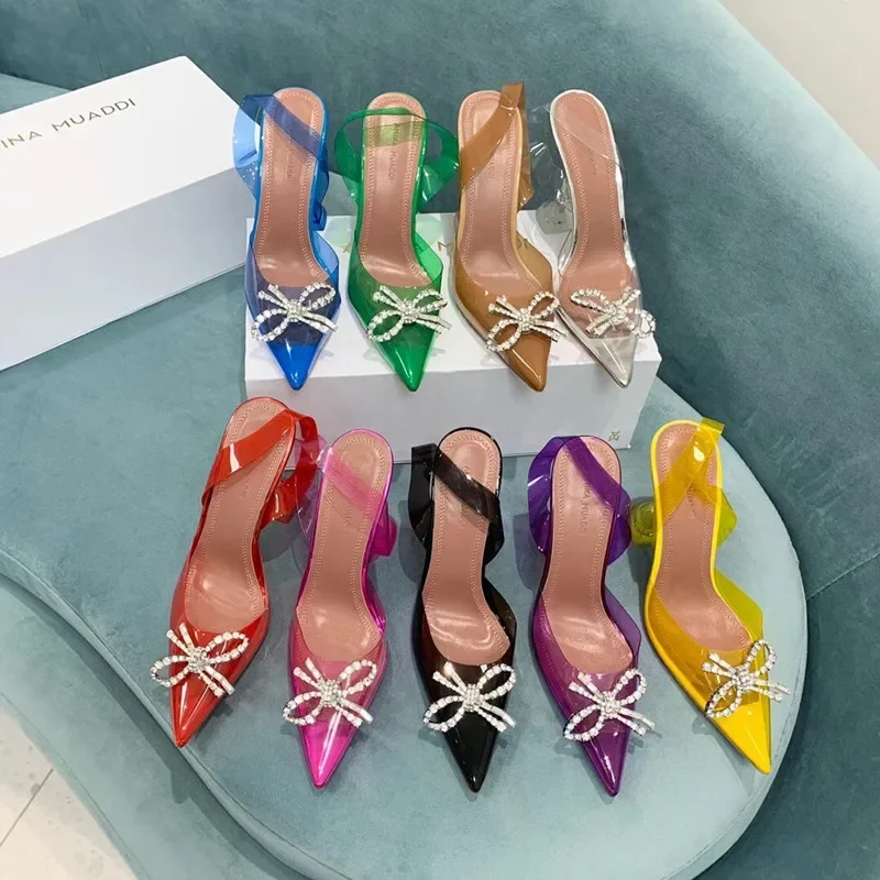 

Buy Shoes AMINA MUADDI autumn PVC transparent bow pointed female sandals Sunflower rhinestone buckle high-heeled wedding .