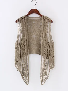 Asymmetric Open Stitch Cardigan Summer Beach Boho Hippie People Style Crochet Knit Embroidery Blouse sleeveless Vest 2022