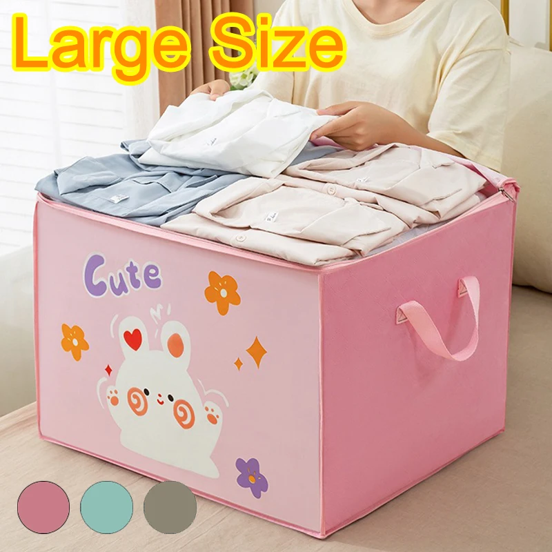 Large Capacity Clothes Quilt Storage Bag Cute Printed Dust-proof Storage Foldable Wardrobe Box Organizer Clothes Pattern
