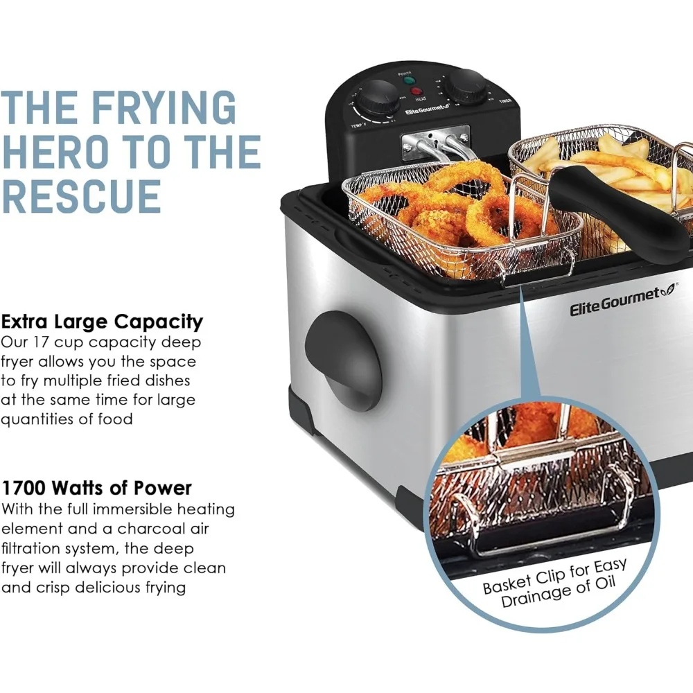 Description Picture 4 of itemElite Gourmet EDF-401T Electric Immersion Deep Fryer 3-Baskets, 1700-Watt,Free , Stainless Steel and Black