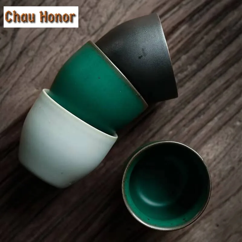 2pcs/set Japanese Style Turquoise Coarse Ceramic Tea Cup Master Cup Household Puer Kung Fu Tea Set Tea Ceremony Accessories 45ml