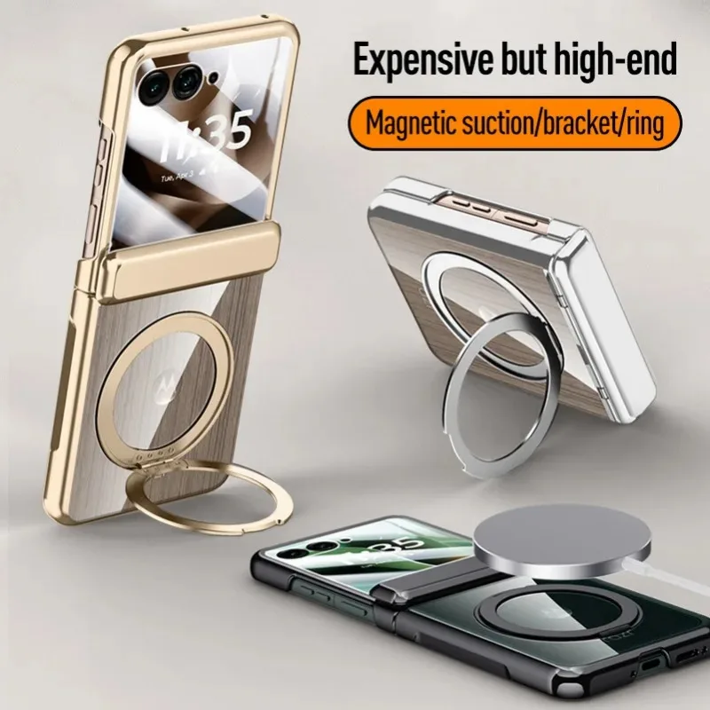 Magnetic Metal Ring Holder Clear Tempered Glass Phone Case with Spring Protection