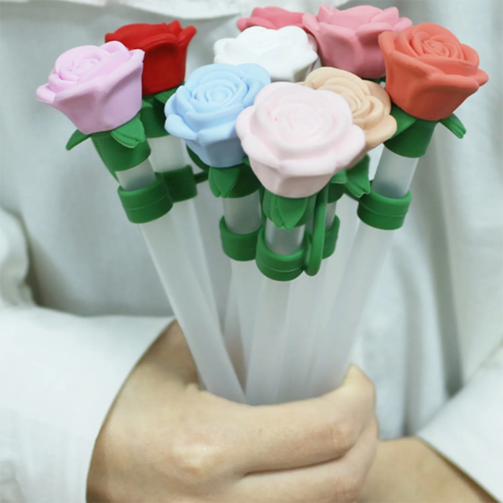 Valentine's Day Straw Covers Cap For Cup Rose Flower Straw Toppers Reusable Rose Flowers Proof Tip Cover For Valentine's Gift straw covers
