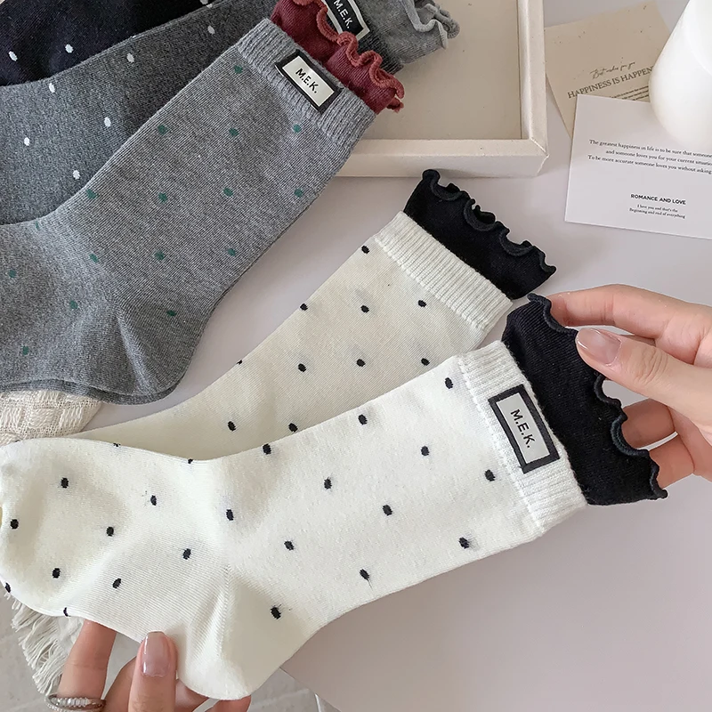 Socks For Women New Dots Cute Frilly Casual Fashion Long Socks Breathable Preppy Style Ladies Novelties Socks Cotton Soft Comfy - 5
