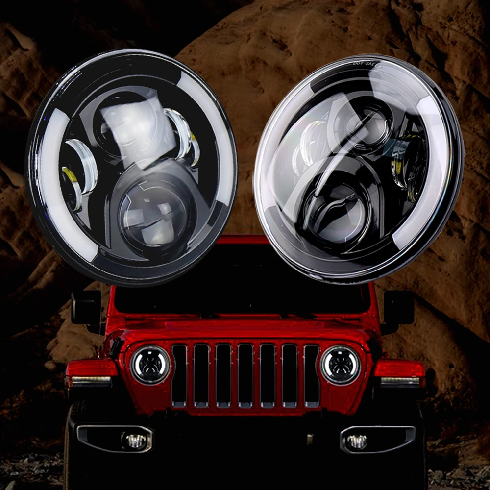 

POVTOR 7 Inch Led Headlight With DRL Hi-Lo Beam H4 7" Faros For Land-Rover-Defender-Lada-Niva-Toyota-UAZ 4x4 JK CJ TJ LJ