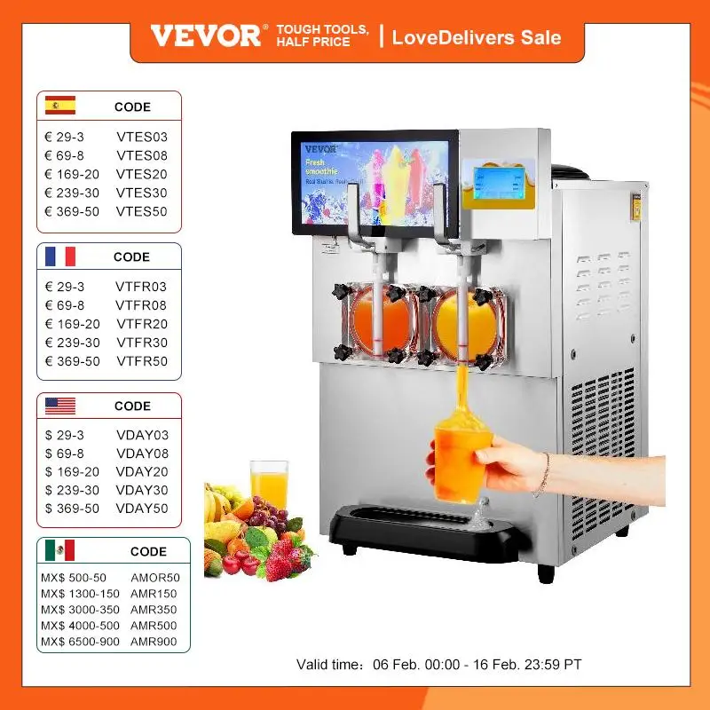Vevor Macchina Per Granita Sorbetto Bevande Ghiacciate 2 X 8L, Distributore 1800W Per Granita Sorbetto Succhi Freschi In Acciaio Inox 304, Macchina Pe