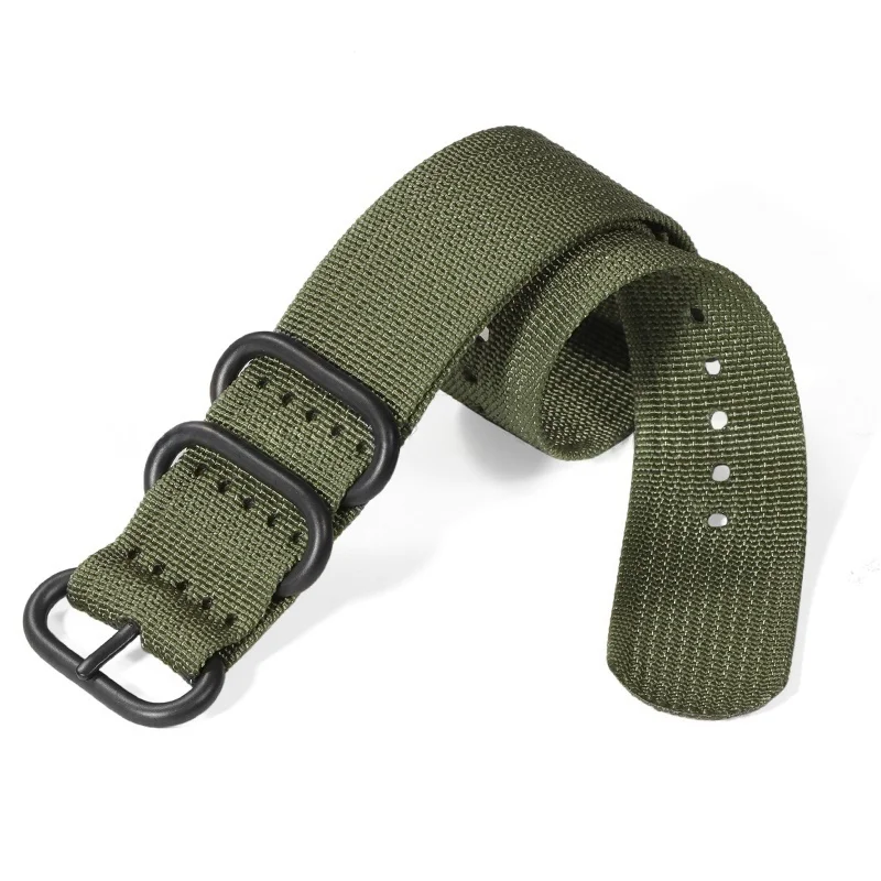 Versatile Ribbed Nylon Watch Strap with Silver, Black, and Gold Ring Buckle
