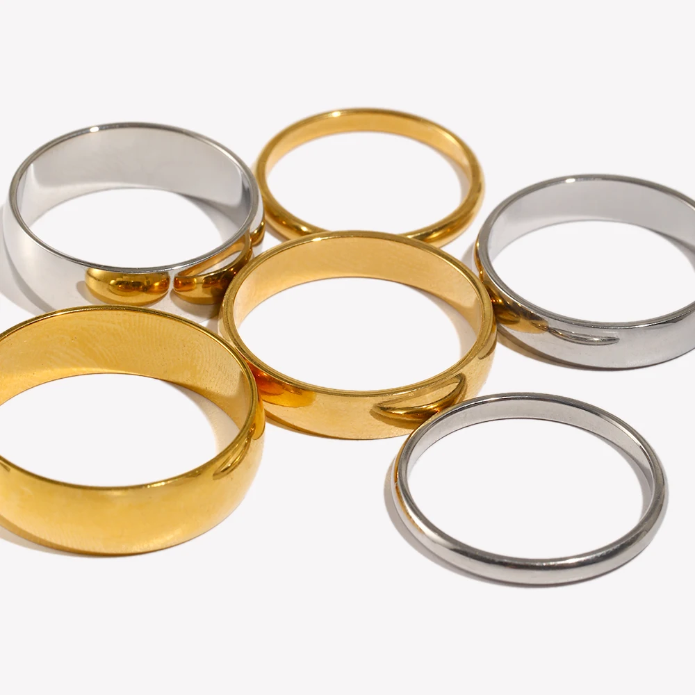 Waterproof Stainless Steel Gold-Plated Silver Rings - Universal Size, Minimalist Stackable Design