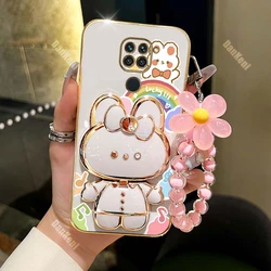 Lucky Rabbit Holder Bracelet Plating Phone Case Cover for Redmi Note 11 SE (SL02 - White)