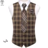Hi-Tie Viscose Mens Vest With Necktie Jacquard Solid Plain Striped Waistcoat Jacket Hanky Cufflinks Wedding Business S to XXXL 1