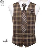 Hi-Tie Viscose Mens Vest With Necktie Jacquard Solid Plain Striped Waistcoat Jacket Hanky Cufflinks Wedding Business S to XXXL 1