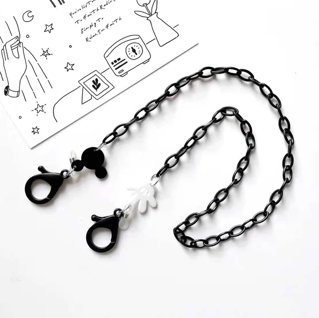 Face Mask Chain For Children Funny Cotton Glasses Lanyard Necklace Hangs Mouse Eyewear Chain Sunglasses Cord Jewelry Accessories Black Chain 01
