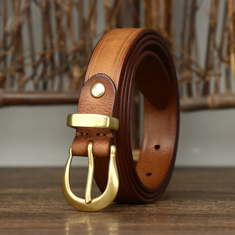 Copper Buckle Cowskin Genuine Leather Belts for Women 2.4cm For Jeans Simple Strap Waist Belt leather belts