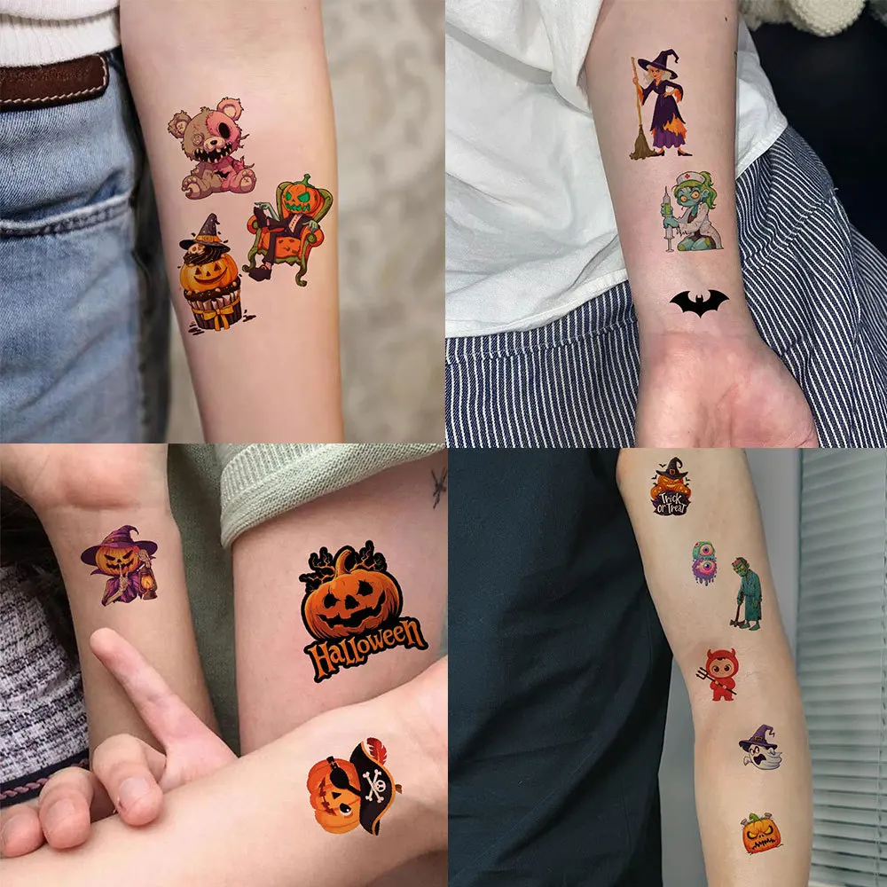 12 Tatouages Temporaires Halloween Pour Enfants - Citrouille, Araignée, Chauve-souris, Fantôme