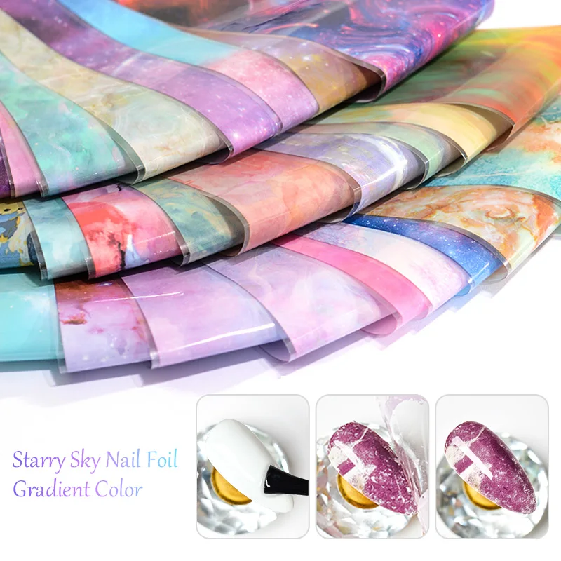 MEET ACROSS 7ml Nail Art Transfer Foil Gel Nail Polish Set Starry Sky Paper Adhesive Gel Lacquer Tools For Manicure Decoration 4