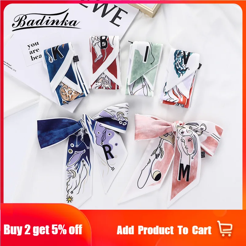 26 Initial Letter Silk Hair Satin Scarf Bag  Skinny Scarves Design Wrist Towel Foulard Neckerchief Headband for Ladies 2022 3