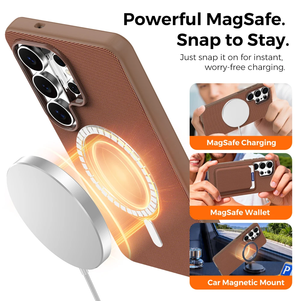 Premium Magnetic Tech Fabric Phone Case with Magsafe Wireless Charging Feature and Anti-Slip Design