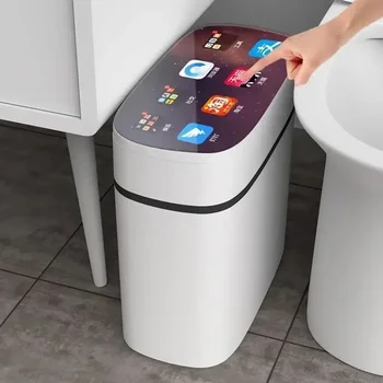 Pattumiera intelligente per soggiorno, bagno e camera da letto, versatile pattumiera domestica con coperchio con apertura a sensore elettrico 1