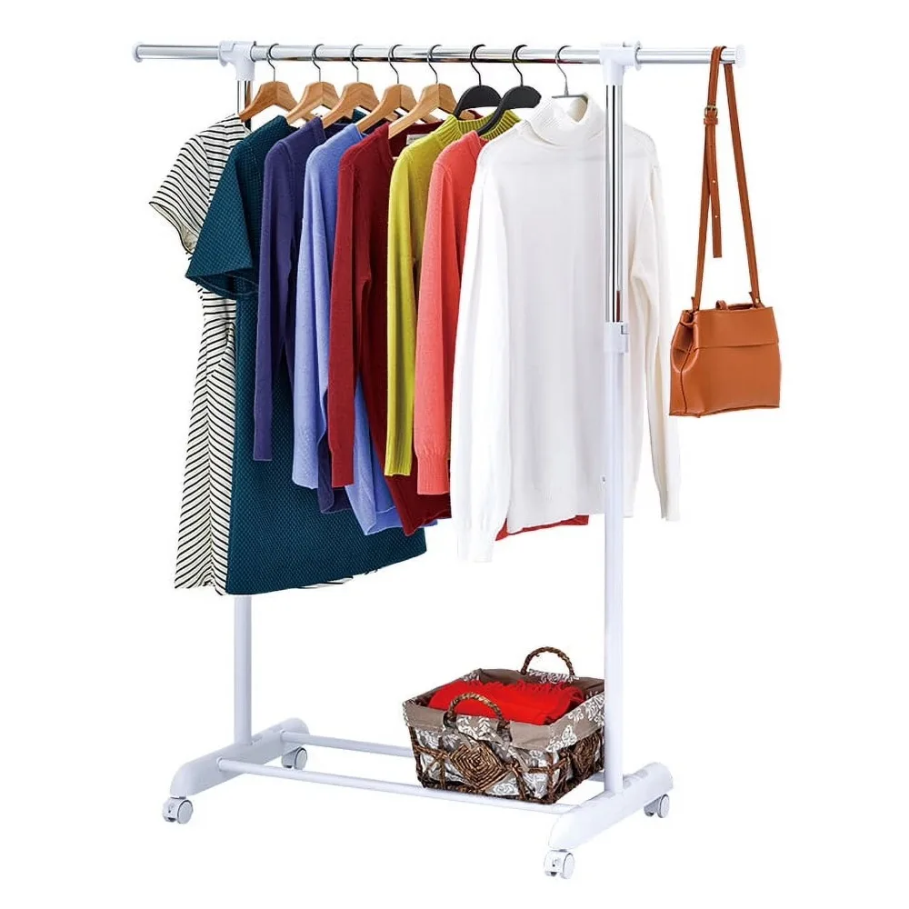 Mainstays Adjustable Metal Rolling Garment Clothes Rack, Chrome & White 3