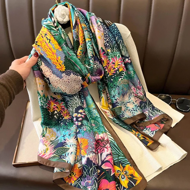 Luxury Brand Silk Scarves Classic Spring Women Silk Scarf Printing Shawl  New Large Foulard Hijab 180*90cm bandanna muffler - AliExpress