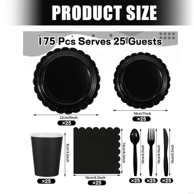 25Pcs Colorful Party Tableware Includes Paper Plates Cups Napkins Cutlery Dinnerware Set for Kid Birthday Parties 87HA